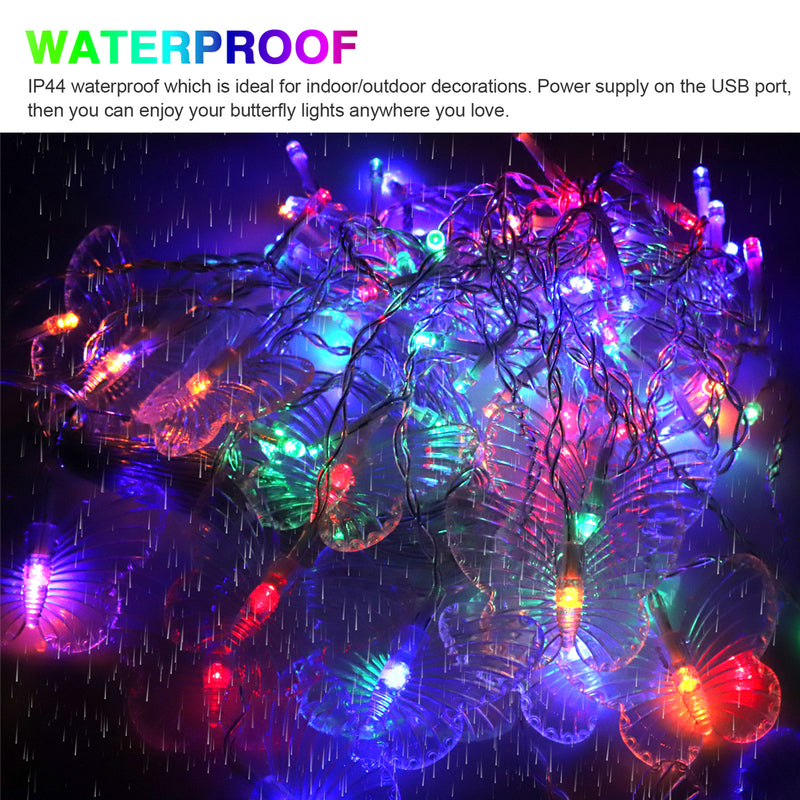 96 LED Butterfly Curtain Lights 8 Modes Fairy Lights String with Remote IP44 Waterproof USB Plug in Twinkle Light for Wedding Party Bedroom Indoor Outdoor Christmas Garden Decorations