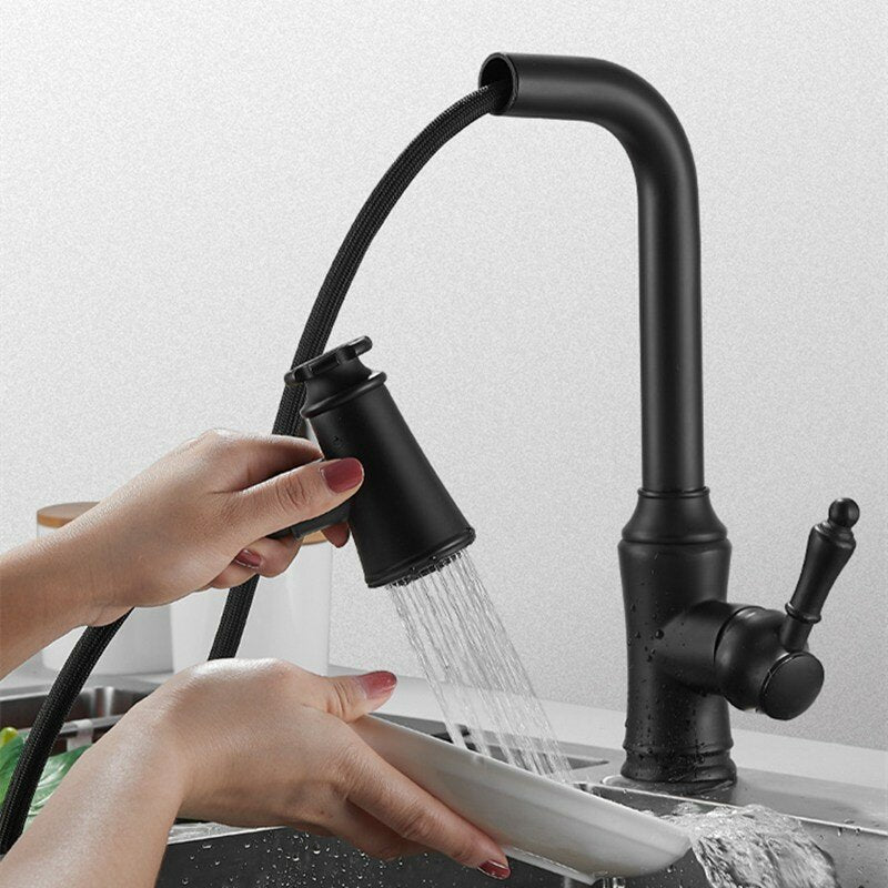 Kitchen Sink Faucet Pull-Out Sprayer Brass Hot Cold Water Mixer Tap Two Water Mode 360 Swivel With Hose