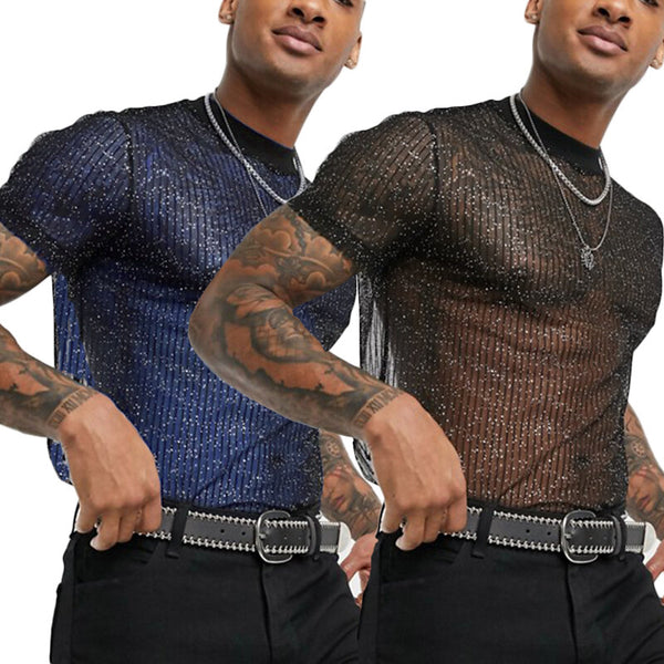 Men Mesh See-Through T-Shirt Training Fitness Sport Casual Short Sleeve Slim Fit Thin Tee Tops