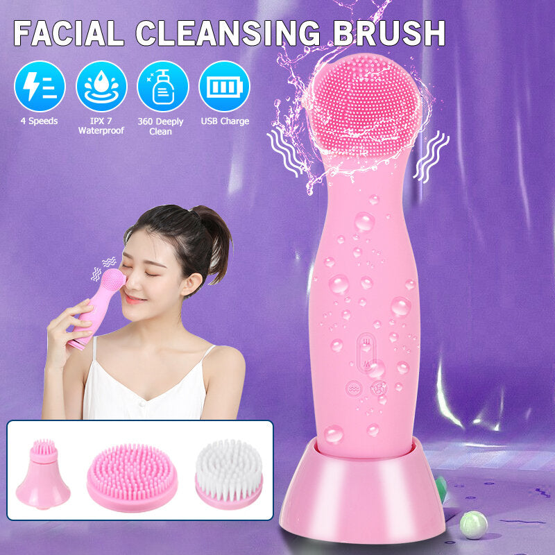 Bakeey 4-in-1 Electric Facial Wash Brush: Waterproof Silicone Facial Cleanser for a Deep Clean - Brush Cleaner