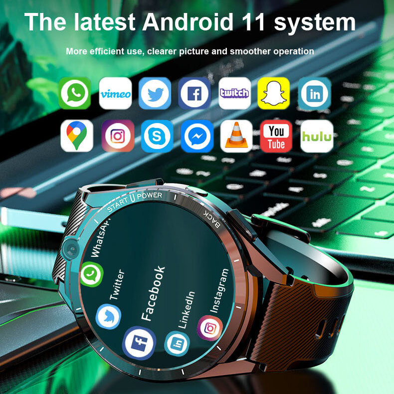 [6G+128G Memory] LEMFO LEM16 1.6 inch 400*400px Screen Octa-core Android Smartwatch SIM Card WiFi Dual Cameras GPS Positioning Newest Android 11 System 4G LTE Smart Watch Phone