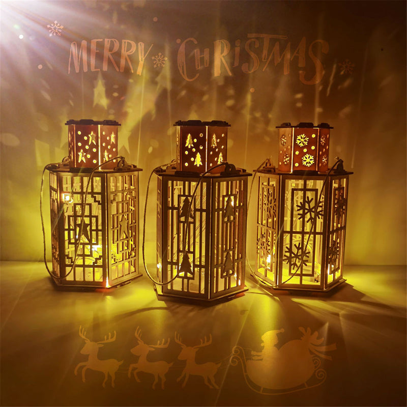 Christmas Rustic Lantern Lamp Vintage Light Festival Home Decor Basswood DIY