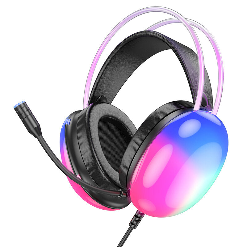 HOCO W109 Wired Headphone 50mm Speaker Coloful Light Effect Gaming Headset with External Microphone