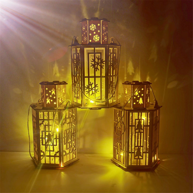 Christmas Rustic Lantern Lamp Vintage Light Festival Home Decor Basswood DIY