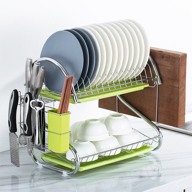 Bakeey Organizer Holder Stainless Steel Cutlery Dish Cup Kitchen Organizer Drying Rack Holder Dryer 2 Tiers Drainer Tray