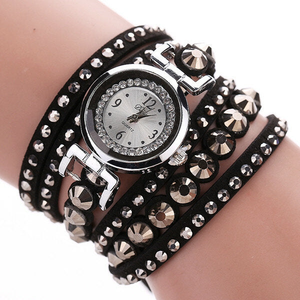 DUOYA Fashion Ladies Folk Custom Style Bracelet Watch Rhinestones Strap Elegant Women Wrist Watch