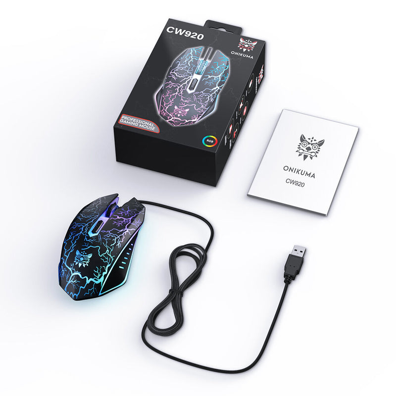 ONIKUMA CW920 Gaming Mouse 4-Gear 1200-3600DPI Macro Programming Colorful RGB Backlit USB Wired Mouse for PC Laptop Gamer