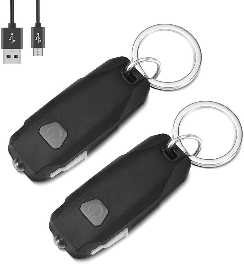 MECO 2 Pack Mini Led Lights, Portable USB Rechargeable Ultra Bright Keychain Flashlight with 2 Level Brightness Key Ring Torch