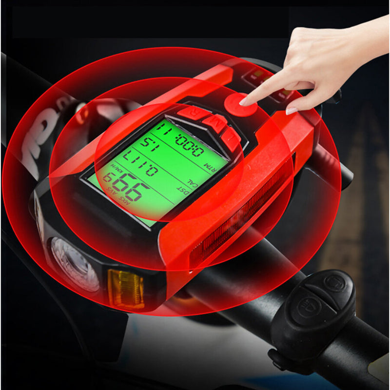 BIKIGHT Bike Light Set 3-in-1 350LM Headlight Speed Meter Horn with 4 Modes Taillight Bicycle Warning Light