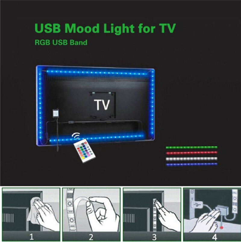 2*50cm+2*100cm USB LED Strip Light TV Backlight 5050 RGB Color Changin