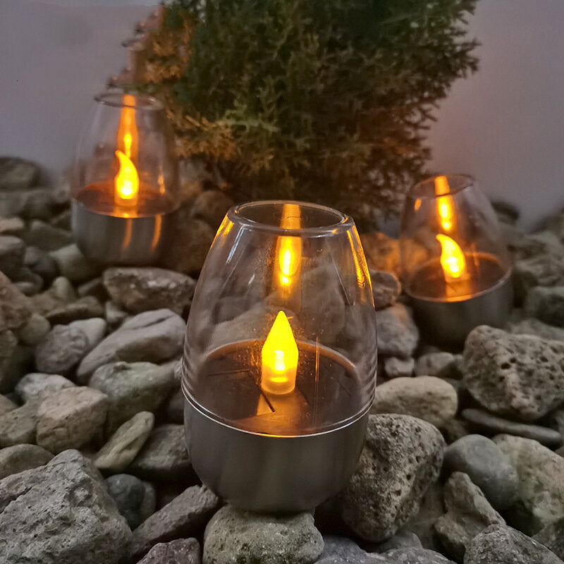 Solar Light Glass Shape Outdoor Patio LED Stainless Steel Candle Lamp Lawn Night Lights Holiday Decoration Light