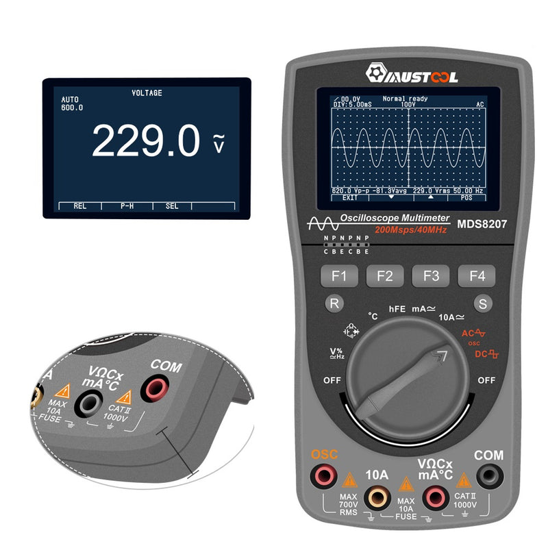 Upgraded MUSTOOL MDS8207 Intelligent 2 in 1Digital 40MHz 200Msps/S Oscilloscope 6000Counts True RMS Multimeter