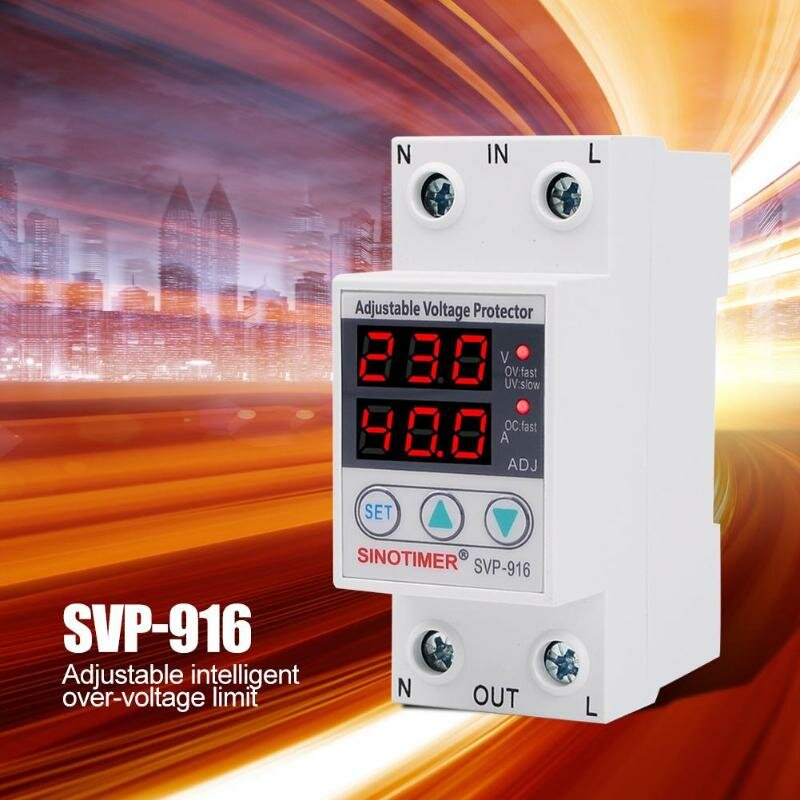 SINOTIMER SVP-916 230V 40A/63A Adjustable Auto-recovery Under/Over Voltage Protector Relay Breaker Protective Device With LED