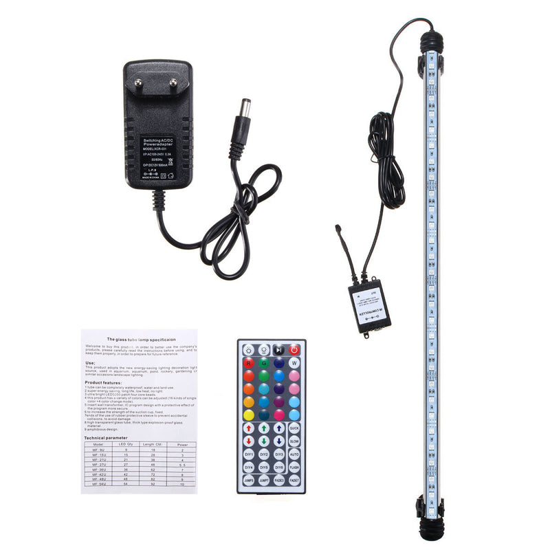 53CM RGB LED Aquarium Fish Tank Light IP68 Color Changing Bar Submersible Lamp + Remote Control AC110-240V