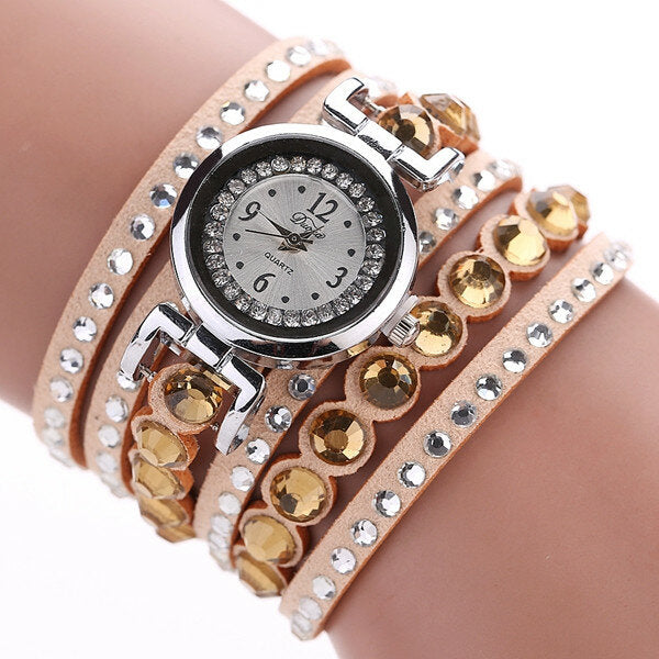 DUOYA Fashion Ladies Folk Custom Style Bracelet Watch Rhinestones Strap Elegant Women Wrist Watch