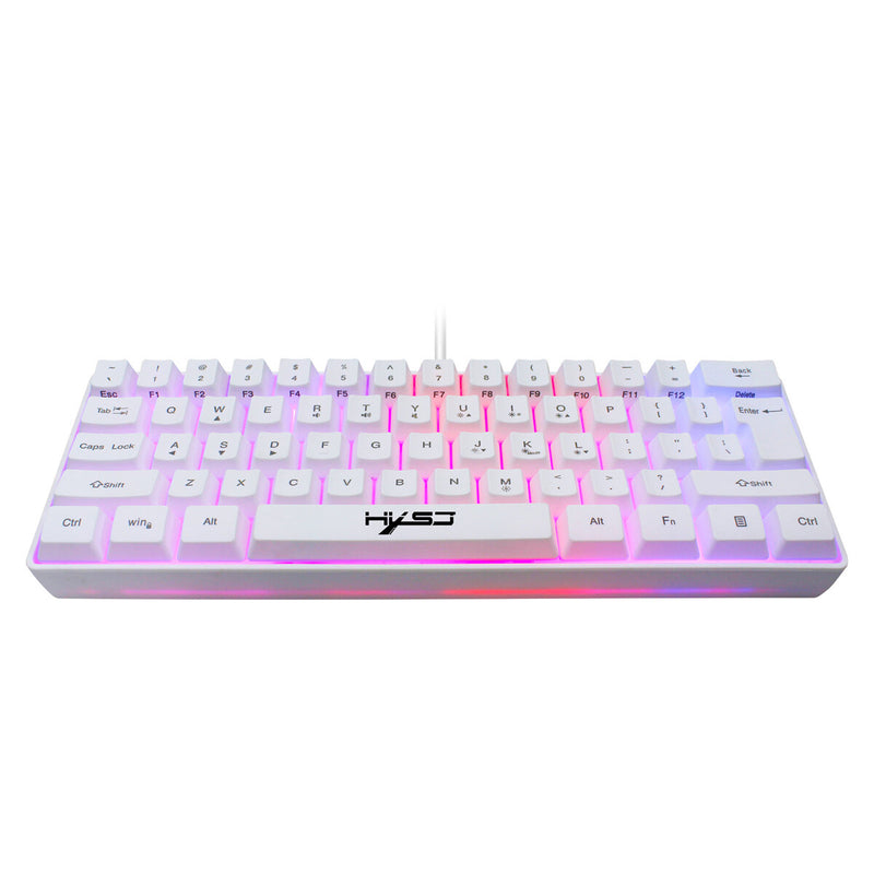 HXSJ V700 61 Keys Gaming Keyboard USB Wired LED Backlit Multiple Shortcut Keys Mini Mechanical Feel Keyboard for Home Office