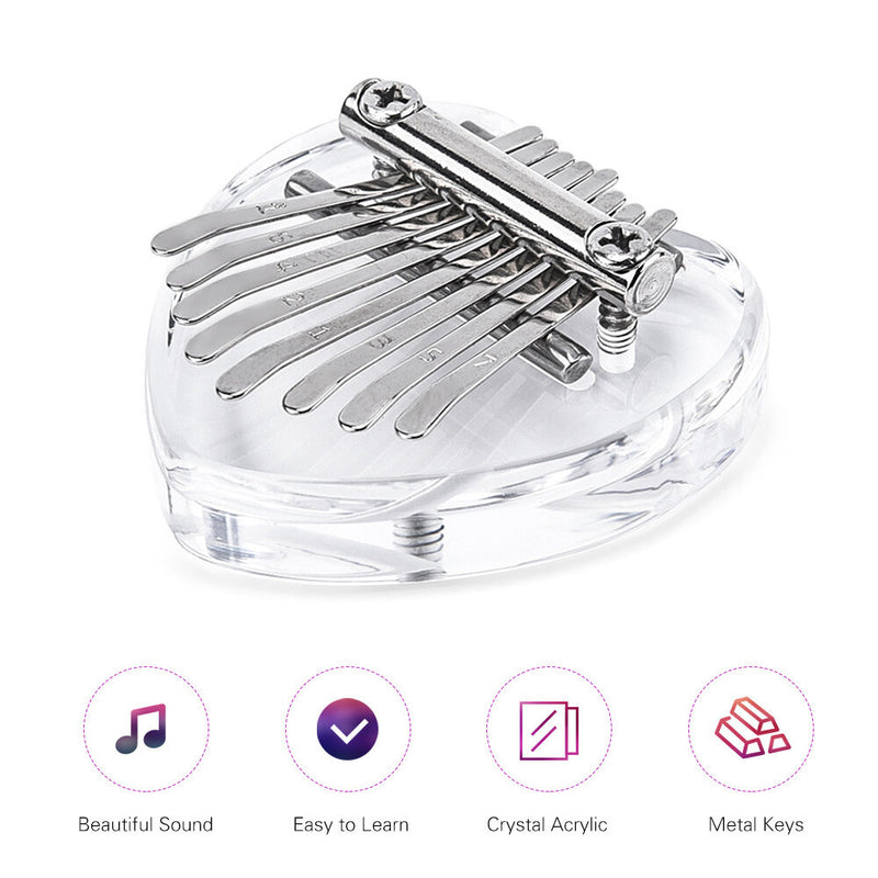 Mini 8 Keys Heart-shaped Kalimbas Transparent Piano Crystal Acrylic Thumb Piano for Kids Adults Beginners Profesisonals