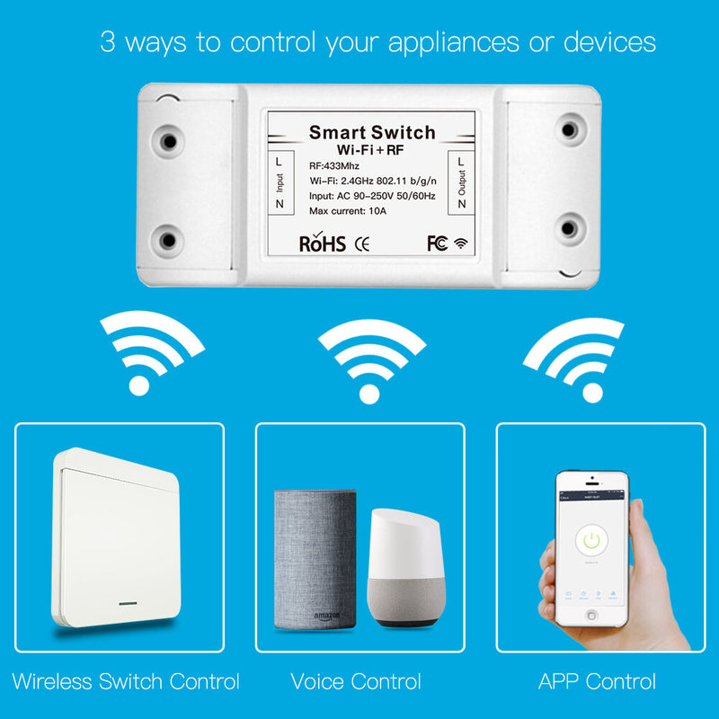 Mouehouse RF433 + WiFi DIY Smart Switch Module RF433 Remote Control for Smart Automation Smart Life/Tuya Work with Alexa and Google Home