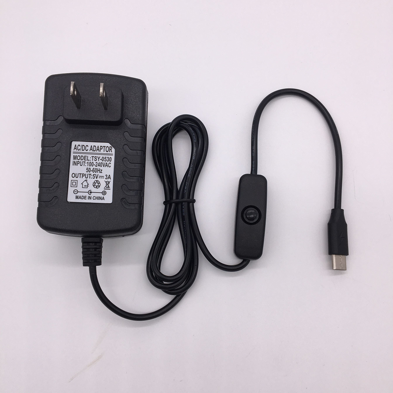 5V 3A Type-C Power Supply US/EU/AU/UK Plug with ON/OFF Switch Power Supply Connector for Raspberry Pi 4