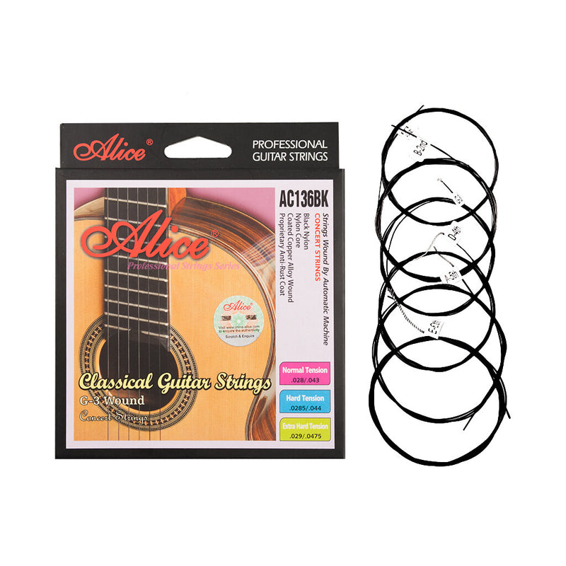 Alices Classical Guitar Strings AC136BK With Black Nylon 6 Strings Guitar Accessories