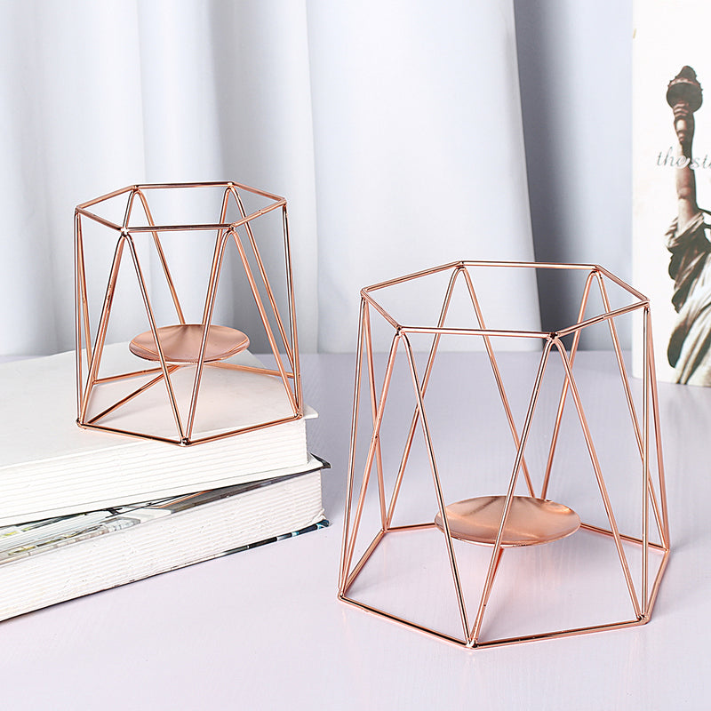 Metal Candle Holders Geometric Hexagon  Candle Holder Wedding Home Decor Tabletop Lantern