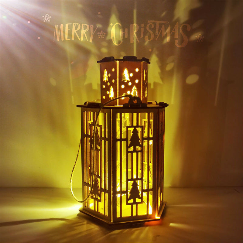 Christmas Rustic Lantern Lamp Vintage Light Festival Home Decor Basswood DIY