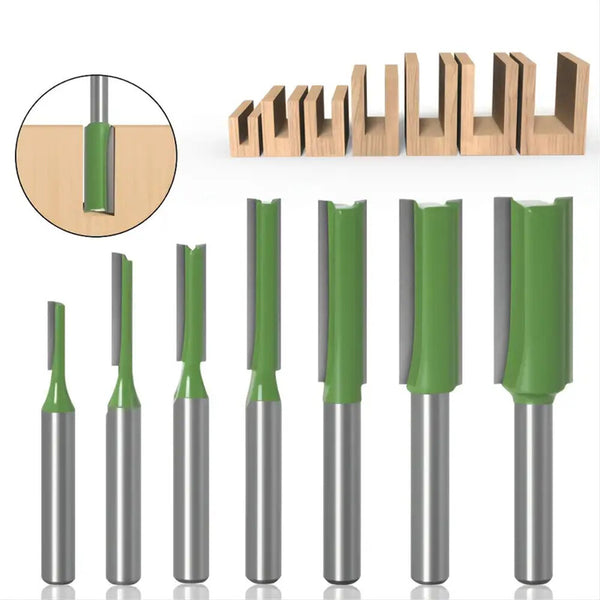 7PCS Straight Cut Router Bit Set Durable Tungsten Carbide 1/4" Shank Double Flute Milling Cutting Tools for Woodworking Engraving Trimming Efficiency Precision