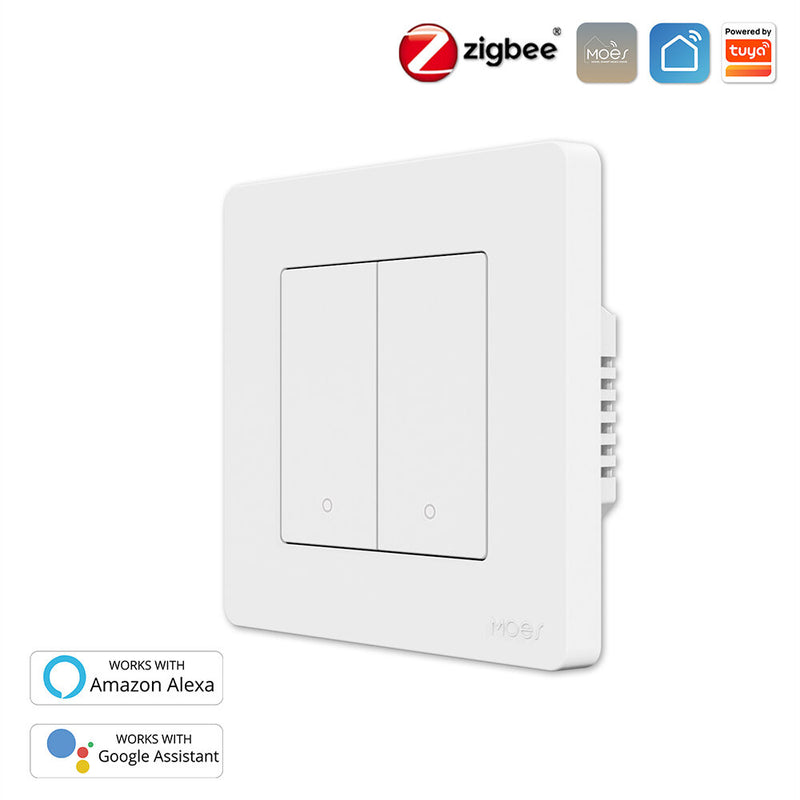 MoesHouse Tuya Smart Zigbee3.0 Push Button Switch 2Gang Remote Smart Life APP Control Timing Function Voice Control Work with Alexa Google EU Standard