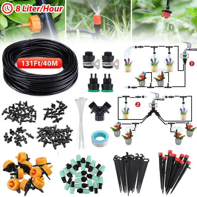 131ft/40M 47PCS Drip Irrigation Kit Adjustable Automatic Garden Watering System DIY Garden Watering Micro Drip Irrigation System Hose Kits