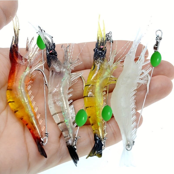 5pcs Soft Shrimp Fishing Lure With Jig Hook, Luminous Simulating Artificial Bait For Bass Trout Freshwater Saltwater