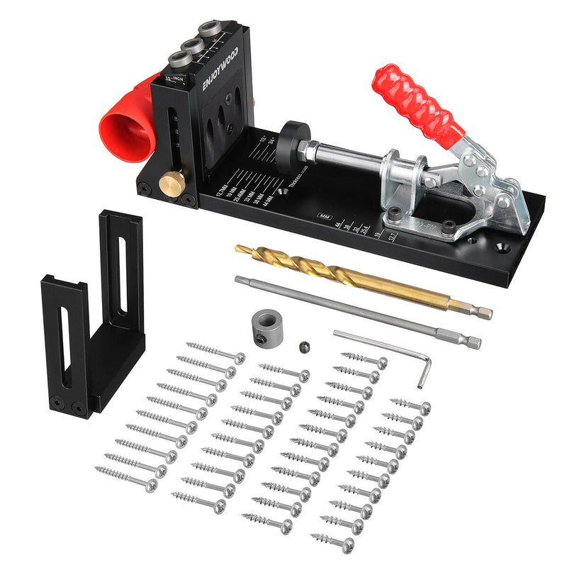 ENJOYWOOD XK4 Pocket Hole Jig Kit Aluminum Alloy Adjustable Woodworking Drilling Guide for Angled Holes with Drill Bit