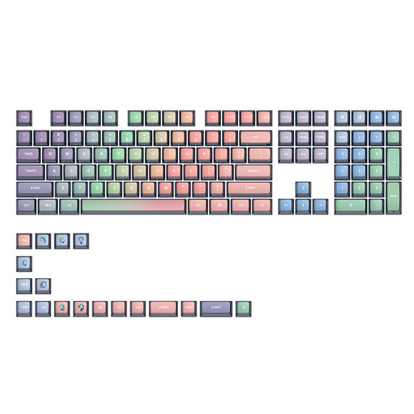 SKYLOONG GK7 126 Keys Mechanical Keyboard Keycaps Set Pink Rainbow-Black Transparent Jelly PBT Custom Keycap for Mechanical Keyboards