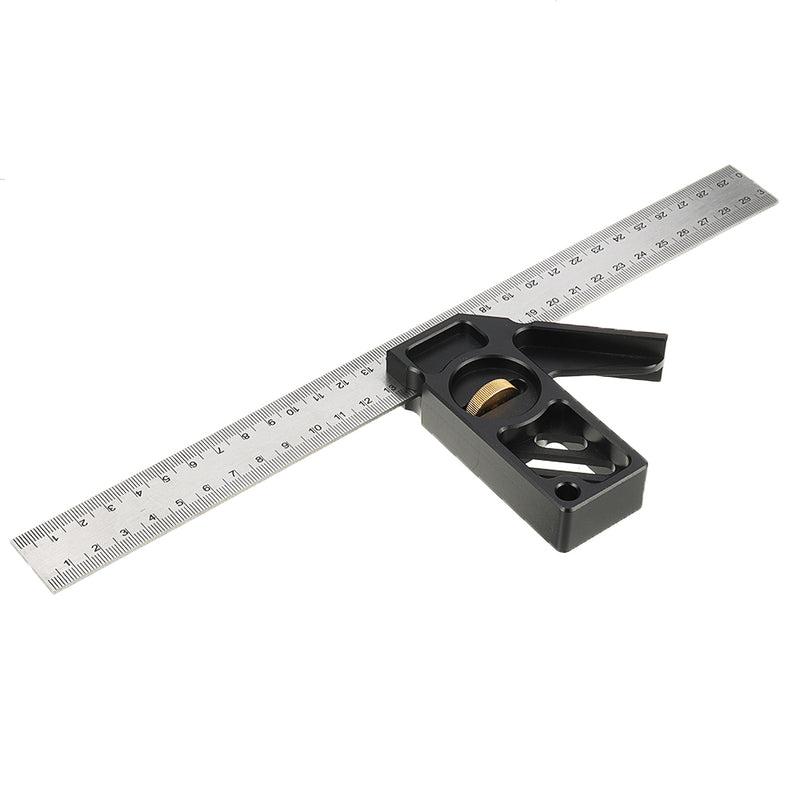 Drillpro Adjustable 300mm Aluminum Alloy Combination Square 45 90 Degree Angle Scriber Steel Ruler Woodworking Line Locator Ruler DIY Carpenter Measuring Tool