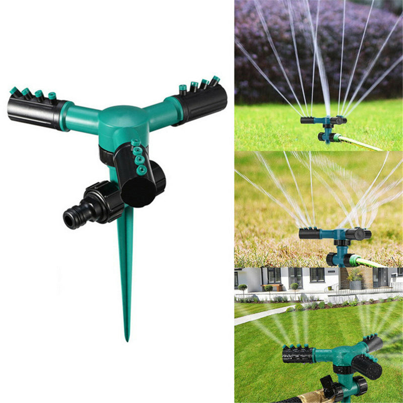 3 Arm Water Sprinkler 360 Rotating Adjustable Lawn Garden Watering