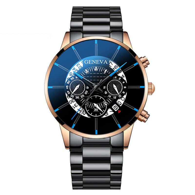 Decorated Pointer Business Style Men Watch Calendar Stainless Steel Band Quartz Watch