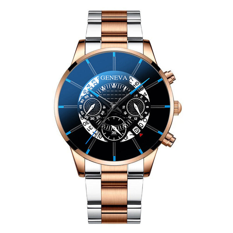 Decorated Pointer Business Style Men Watch Calendar Stainless Steel Band Quartz Watch