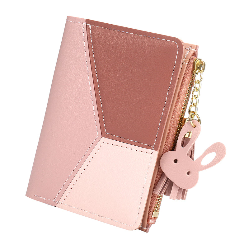 Tassels PU Leather Multi-Slots Short Money Bag Slim Card Holder Purse Wallet for Women and Ladies with Heart-Shaped Metal Tassels Pendant Gift Bifold Clutch