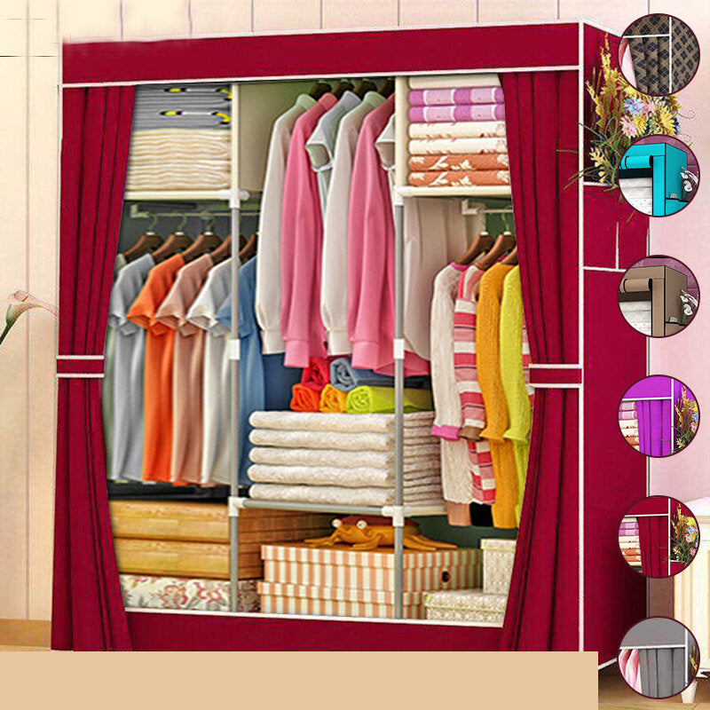 Foldable Mobile Textile Wardrobe Fabric Cupboard Folding Cupboard Wardrobe for Home Bedroom