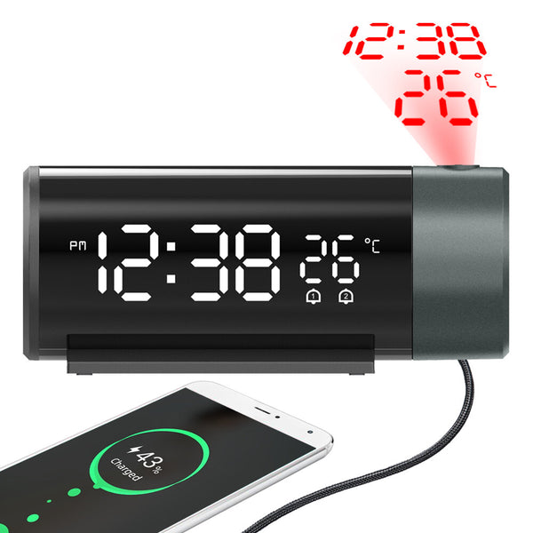 AGSIVO LED Digital Projection Alarm Clock with Projection on Ceiling Wall / Snooze / Temperature Display / External USB Power Supply For Bedroom