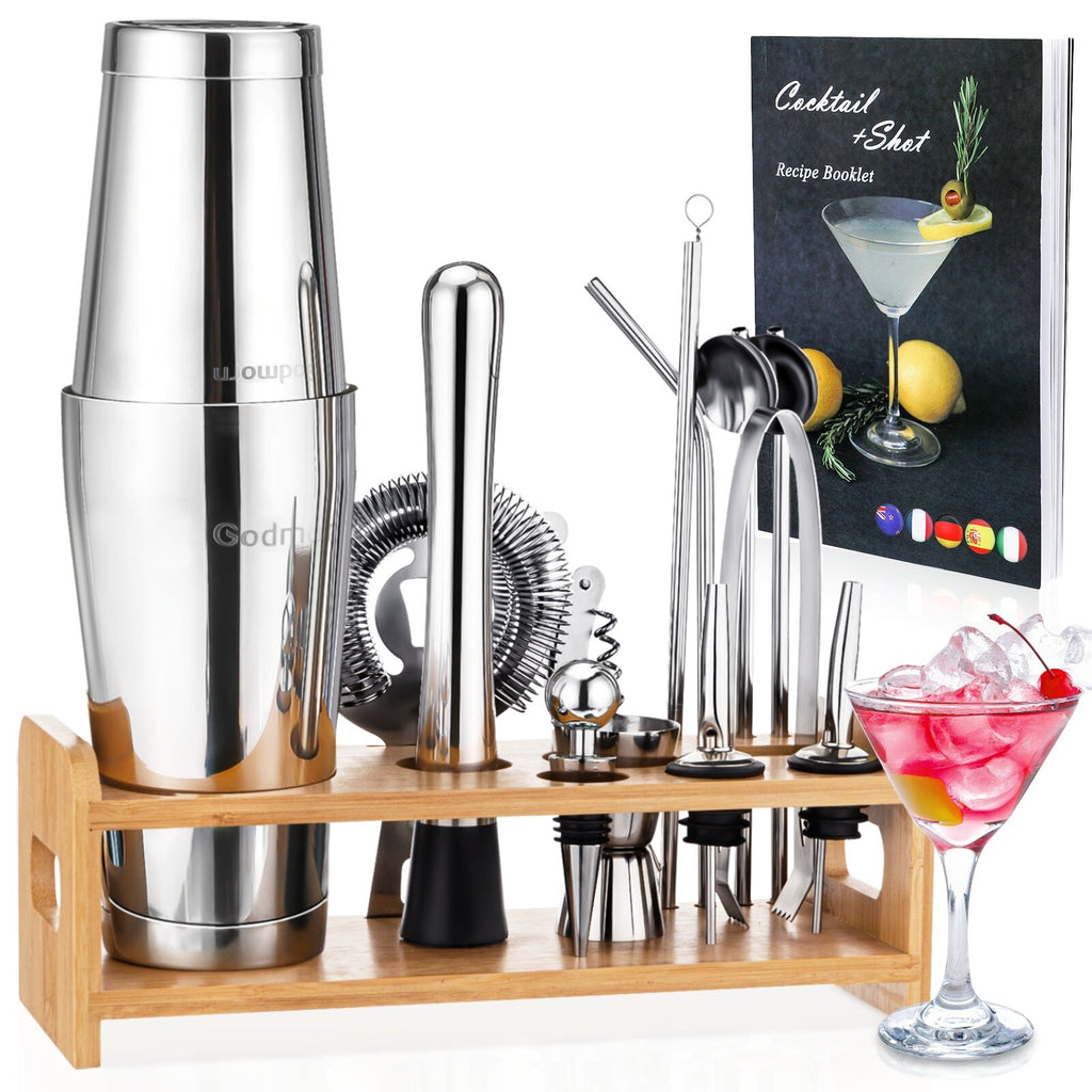 1pc 750ml Bar Stainless Steel Wine Mixer Set Cocktail Shaker Set Shaker  Kit, With Wooden Rack Storage Rack Bar Mixing Drink Tool Holder