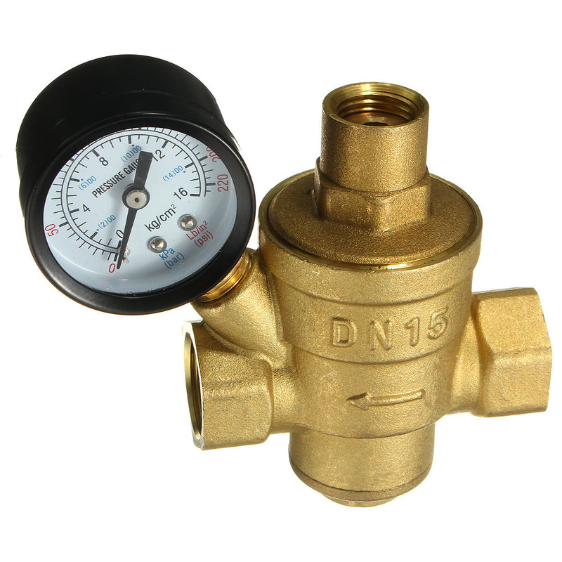 Adjustable DN15 Bspp Brass Water Pressure Reducing Valve with Gauge Flow