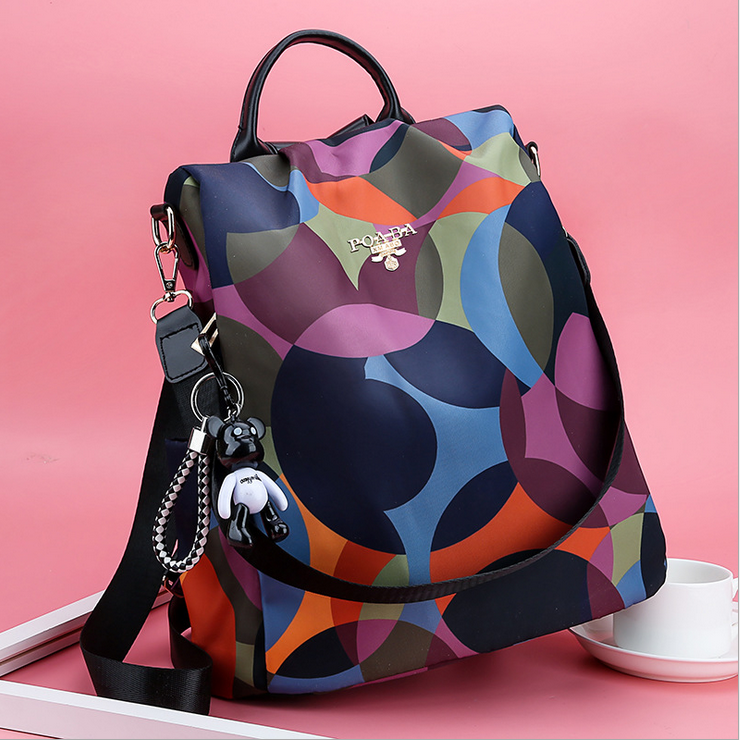 Women Printed Nylon Anti-theft Backpack Shoulder Bag