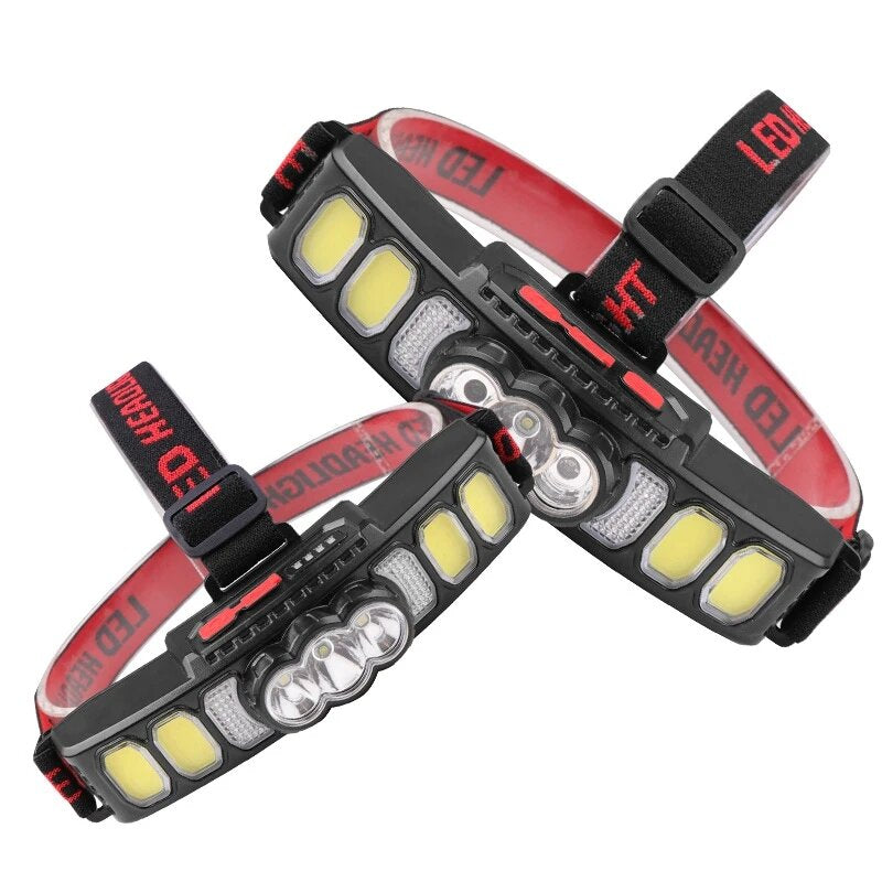 USB Rechargeable LED Head Flashlight XPE COB Headlamp Red Light Motion Sensor Lightweight for Running Camping Equipments Nature Hike