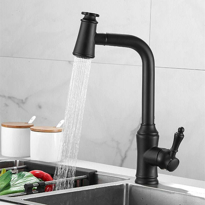 Kitchen Sink Faucet Pull-Out Sprayer Brass Hot Cold Water Mixer Tap Two Water Mode 360 Swivel With Hose