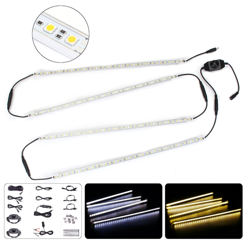 4PCS 50CM 5050SMD Waterproof LED Rigid Strip HardLight Connector Combo Kit for Outdoor Indoor DC12V