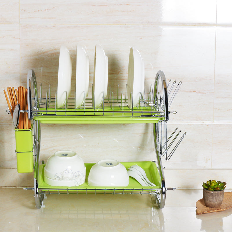 Bakeey Organizer Holder Stainless Steel Cutlery Dish Cup Kitchen Organizer Drying Rack Holder Dryer 2 Tiers Drainer Tray