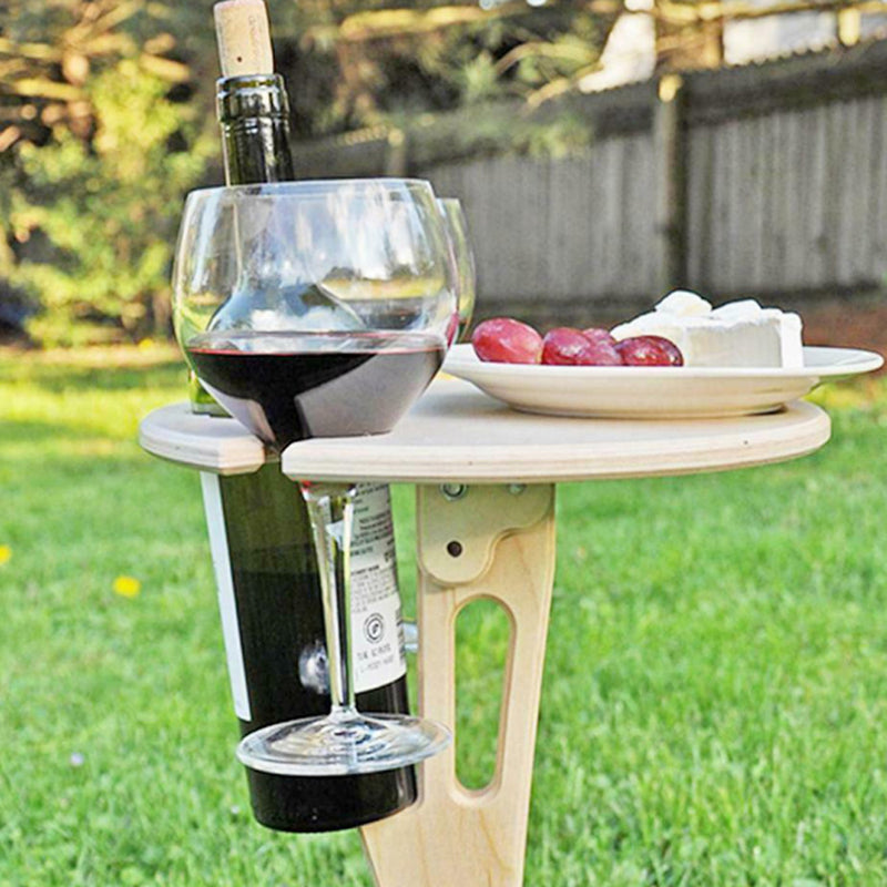 IPRee Outdoor Drink Table Mini Wooden Rack Foldable Round Desktop Easy Carry Desk Furniture Cup Glass Holder Picnic Table Party Camping Travel