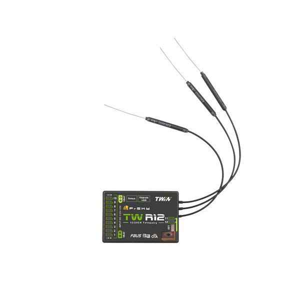 FrSky TW R12 Dual 2.4G 12/24CH Receiver with Triple Antennas Dual XT30 Connectors FBUS/S.Port PWM/SBUS Output for FPV RC Racer Drone