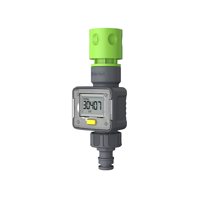 RAINPOINT Water Flow Meter Digital Water Meter for Outdoor Garden Hose RV GPM Measure Gallon Liter Consumption and Water Flow Rate with Quick Connectors