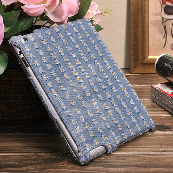 Denim Fabric Microfiber Embossing Heat Styling Skin Case For iPad 2 3